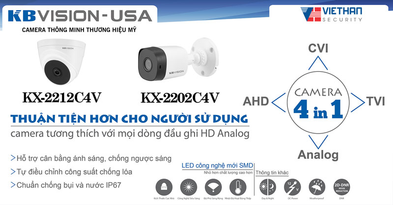 Camera KBVISION KX-2202C4V tích hợp công nghệ 4 in 1