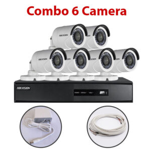 Trọn bộ 6 Camera DS-2CE16C0T-IR + Đầu ghi hình HIKVISION, có sẵn phụ kiện, cắm điện là chạy