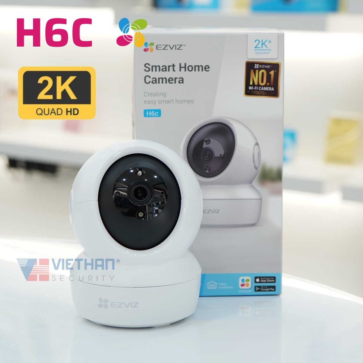 Camera wifi không dây Ezviz H6C 4MP 2K, H.265, đàm thoại 2 chiều, theo dõi tự động